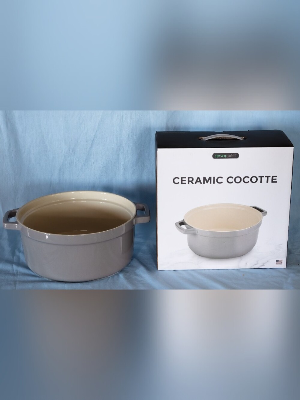 Brand New Servappetit 5.2 qt Stackable Ceramic Cocotte GRAY!With Box